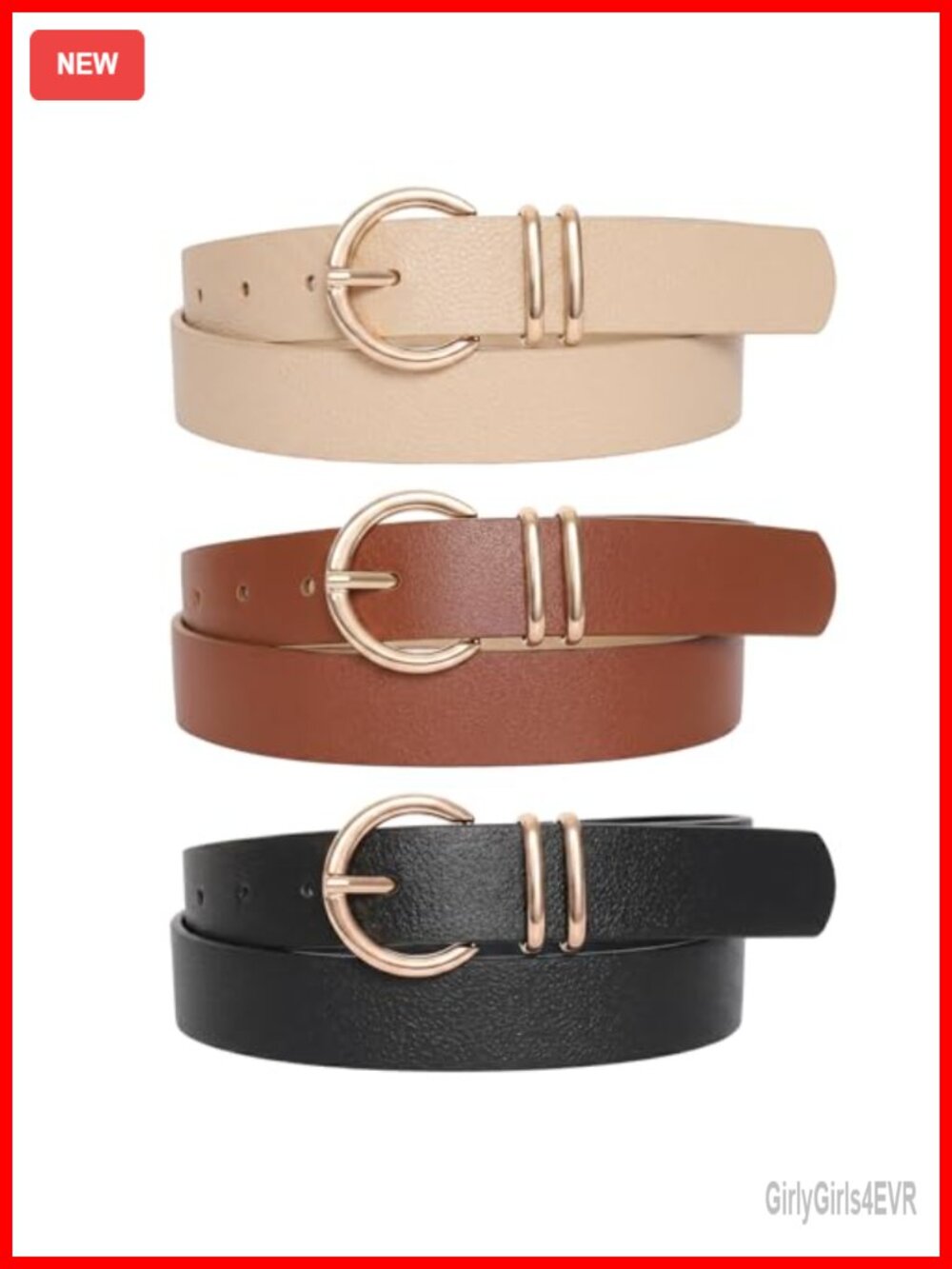 3 Pack Women's Leather Belts 45.6 Inch Gold Buckle Fashion Waist Belt